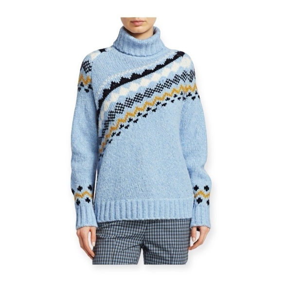 Derek Lam 10 Crosby Diagonal Fair Isle Alpine Turtleneck Sweater, Size S blue - Picture 1 of 15